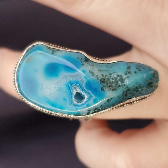 New Overzized Solar Quartz Agate 925 Silver Statement Ring. - Picture 13 of 16